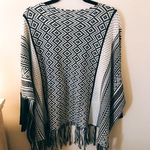 Bishop + Young Patterned Fringe Sweater/Poncho